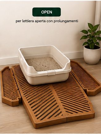 Clean Corner Open con lettiera aperta, rampa inclinata e prolungamenti laterali